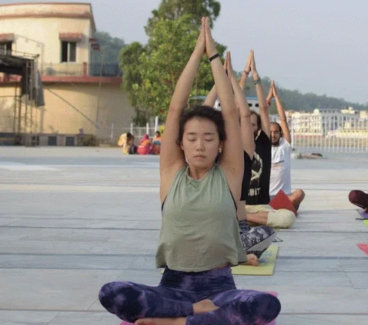 Yoga practice on the Ganga ghat in Rishikesh