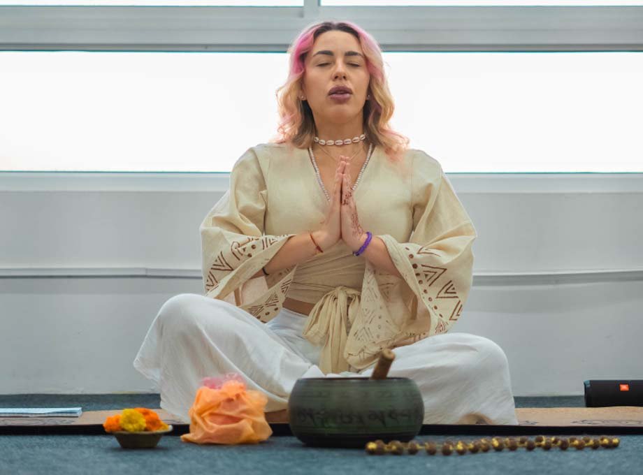 Group of sound healing students at Avatar Yoga School in Rishikesh